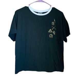 Harry Potter Jerry Leigh Black T-Shirt w/Gold Symbols, Large